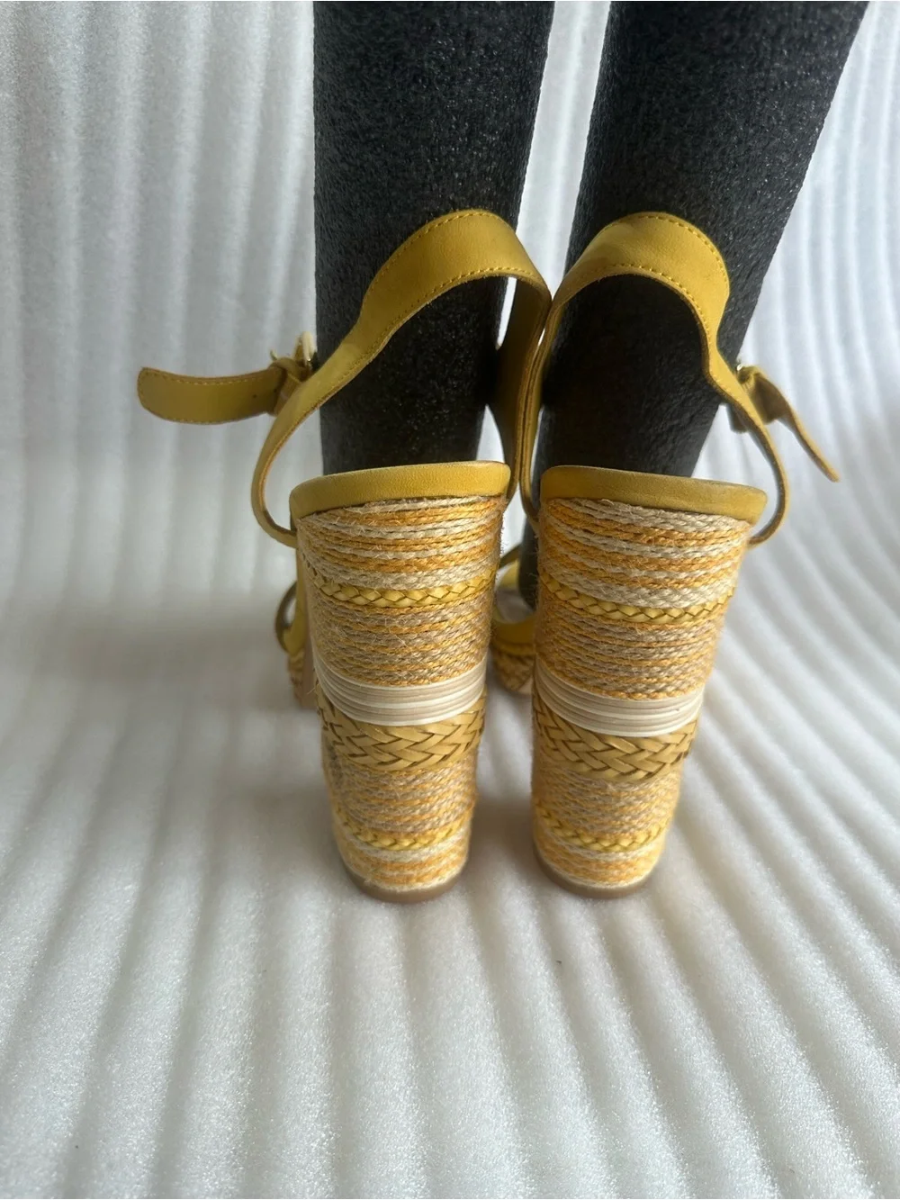 Aldo Mustard Yellow Wedge Espadrille Sandals with Ankle Strap